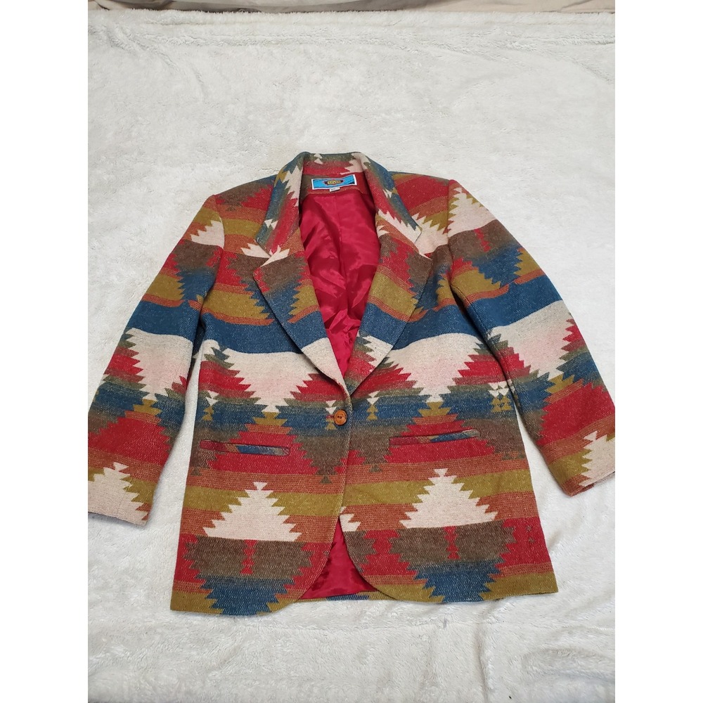 Vintage Maurizio Ramani Colorful Wool Aztec Southwest Blazer Small Bohemian Boho